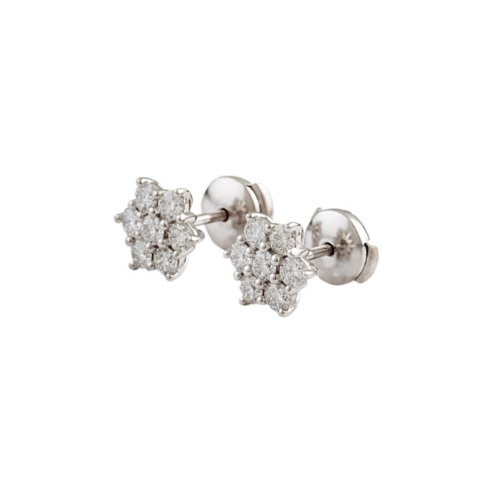 White Gold 1.18ct Round Brilliant Cut Diamond Cluster Earrings