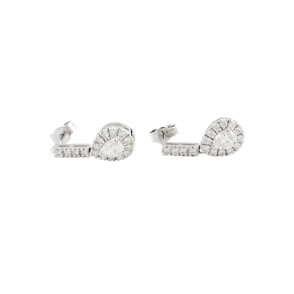 White Gold 0.70ct Pear and 0.44ct Round Brilliant Cut Diamond Cluster Style Drop Earrings