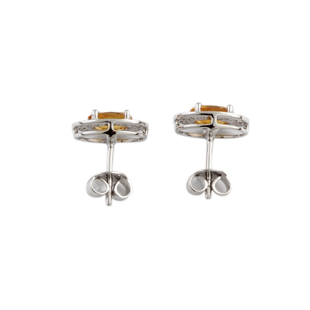 White Gold 0.36ct Round Brilliant Cut Diamond and 1.40ct Oval Citrine Cluster Earrings