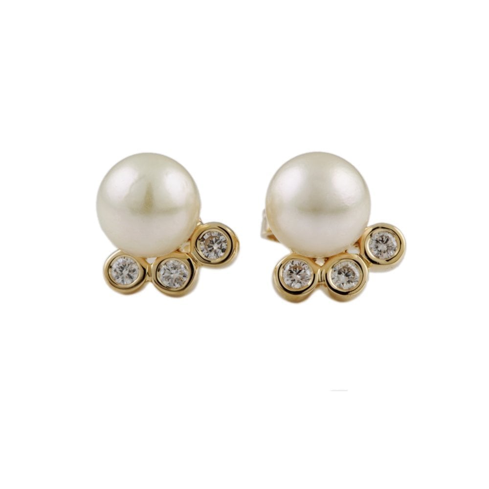 Yellow Gold 0.16ct Round Brilliant Cut Diamond and 5mm Round Pearl Stud Earrings
