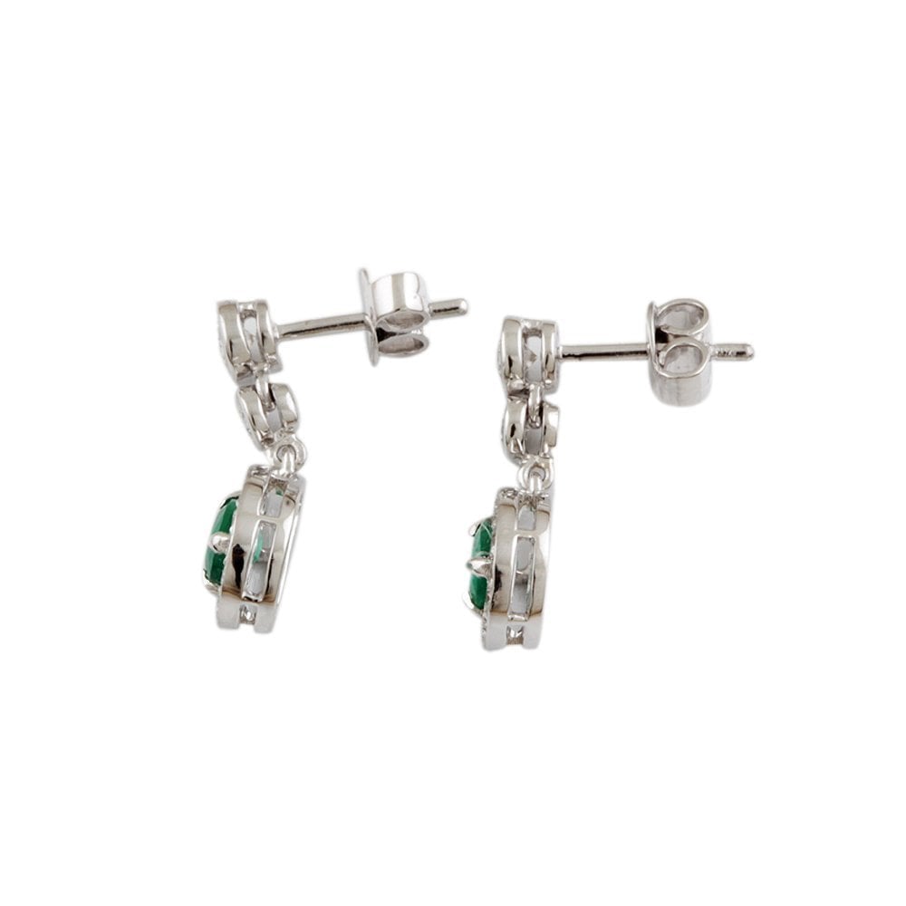 White Gold 0.75ct Round Brilliant Cut Diamond and 0.70ct Pear Emerald Cluster Style Drop Earrings