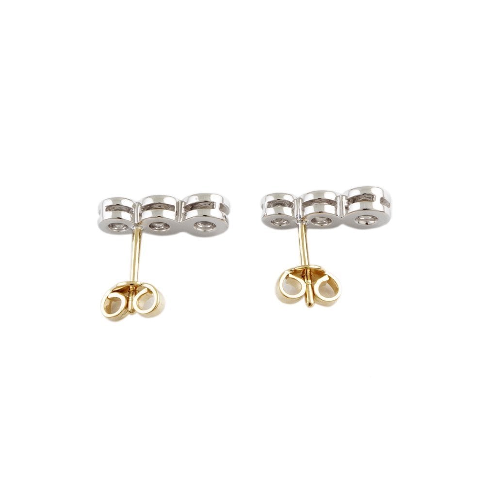 Yellow White Gold 0.89ct Round Brilliant Cut Diamond Three Stone Drop  Earrings