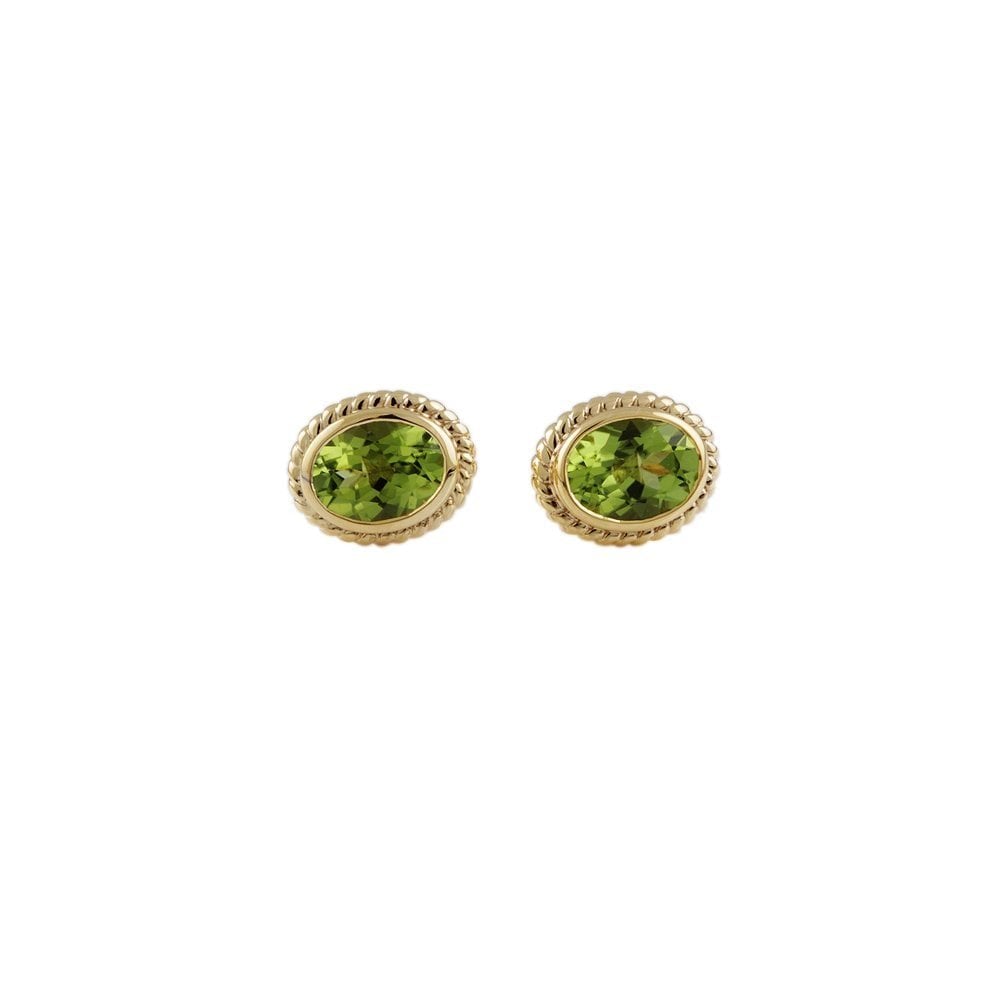 Yellow Gold 2.59ct Oval Peridot Stud Earrings
