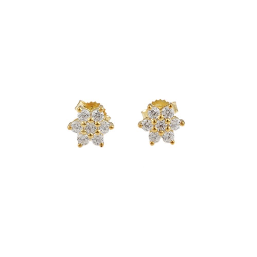 Yellow Gold 1.00ct Round Brilliant Cut Diamond Cluster Earrings