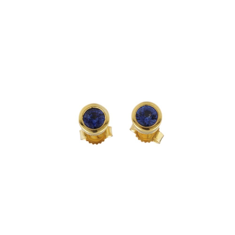 Yellow Gold 0.50ct Round Blue Sapphire Single Stone Stud Earrings