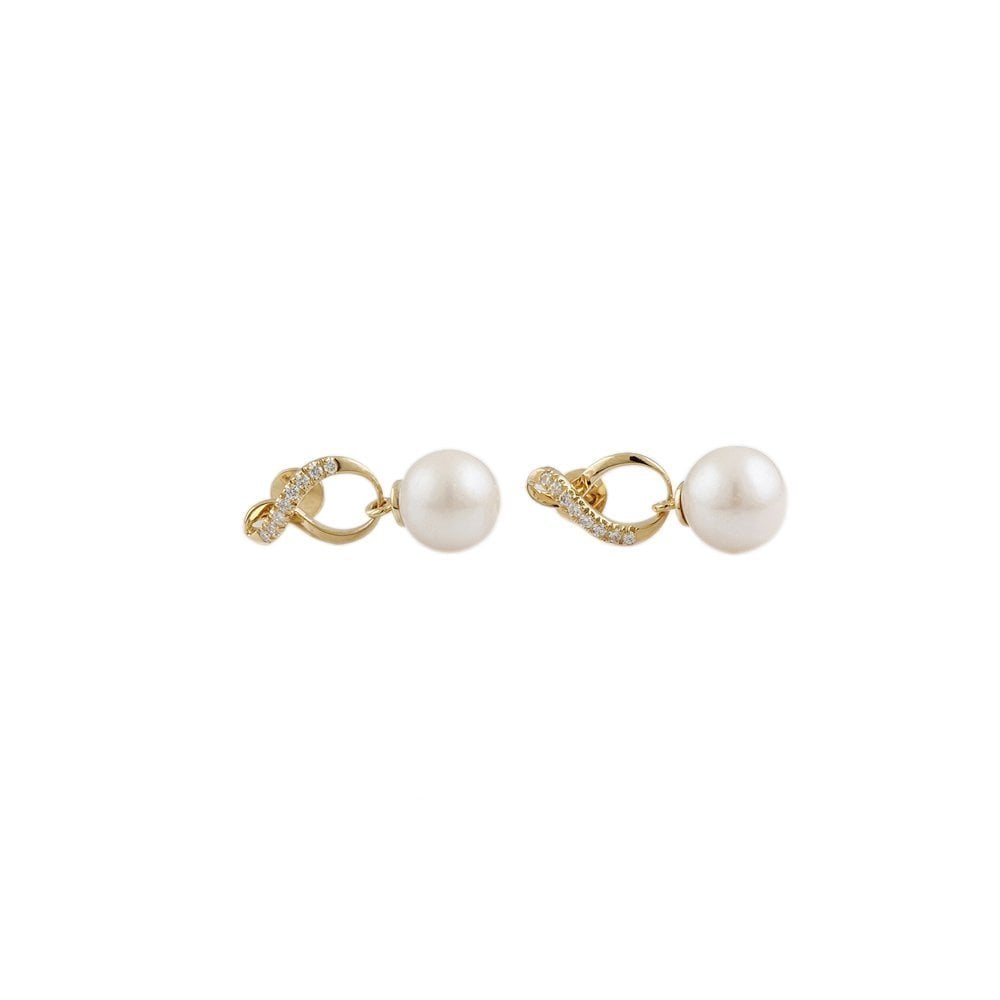 Yellow Gold 0.16ct Round Brilliant Cut Diamond and 10mm Round Pearl Drop Earrings