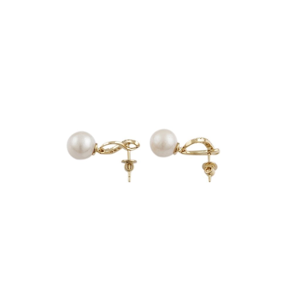 Yellow Gold 0.16ct Round Brilliant Cut Diamond and 10mm Round Pearl Drop Earrings