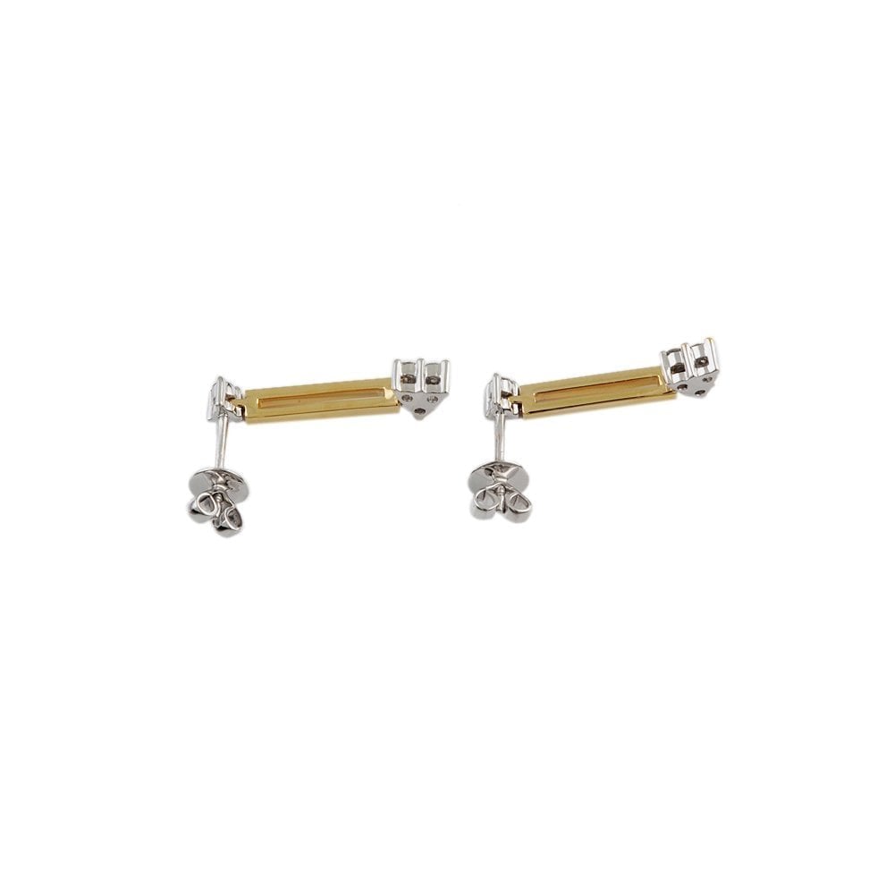 Yellow White Gold 0.20ct Round Brilliant Cut Diamond Bar Drop Earrings