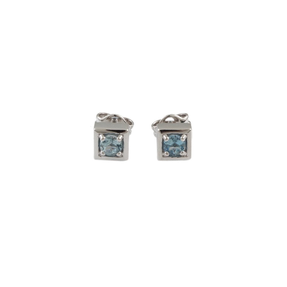 White Gold 0.49ct Square Aquamarine Single Stone Stud Earrings