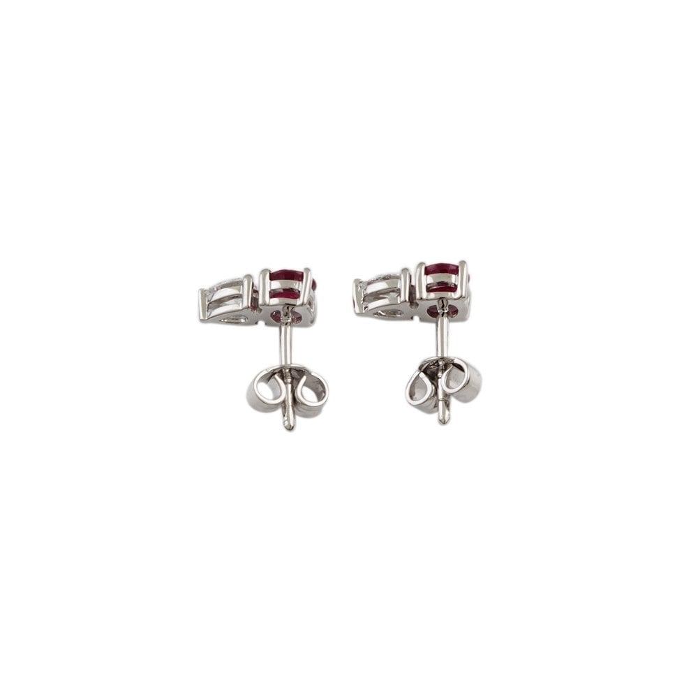 White Gold 0.31ct Pear Diamond and 0.18ct Round Ruby Two Stone Stud Earrings