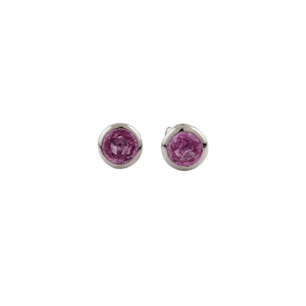 White Gold 1.42ct Round Pink Sapphire Single Stone Stud Earrings