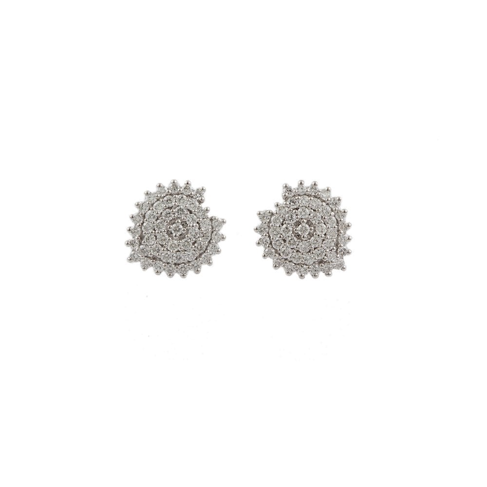 Yellow White Gold 1.03ct Round Brilliant Cut Diamond Cluster Earrings