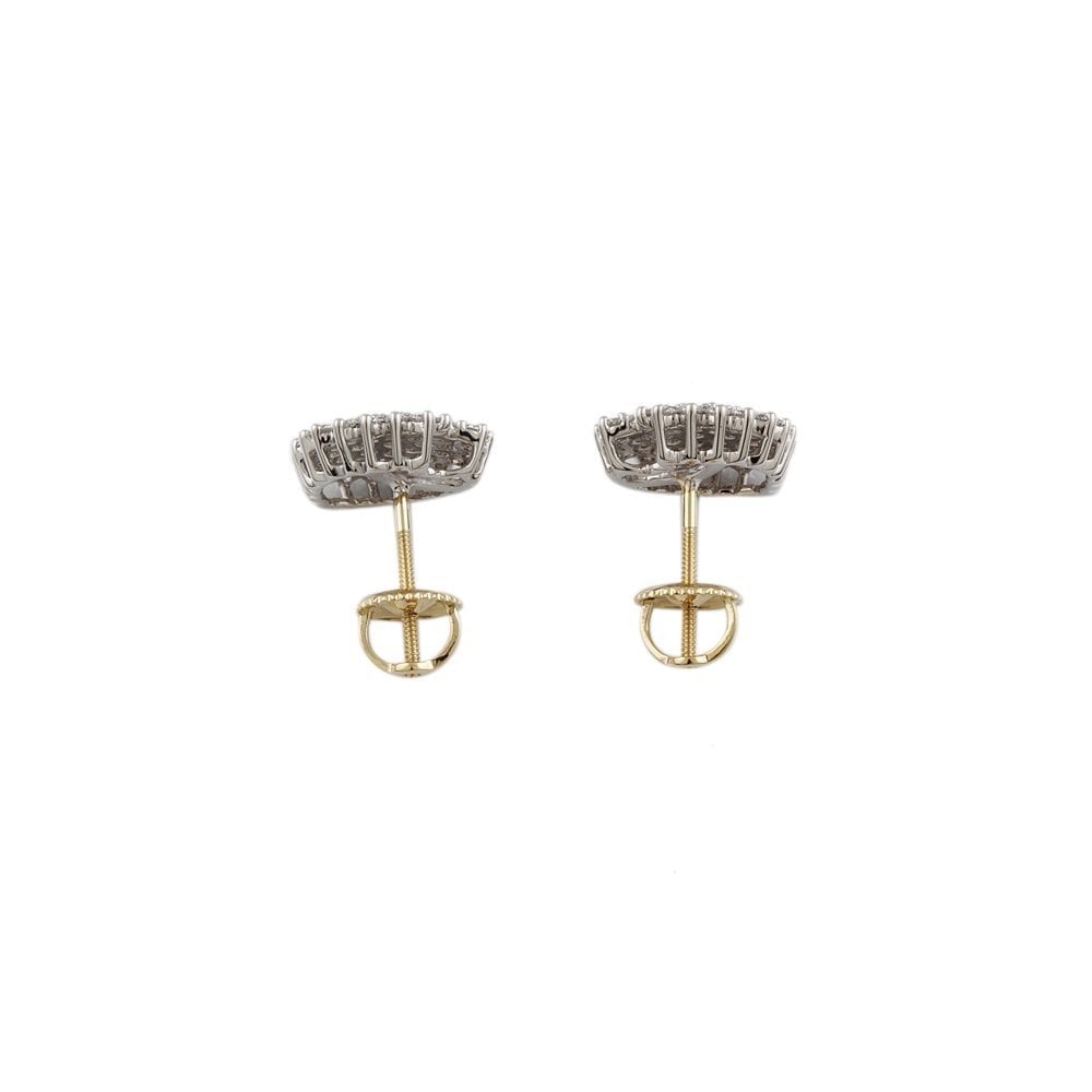 Yellow White Gold 1.03ct Round Brilliant Cut Diamond Cluster Earrings