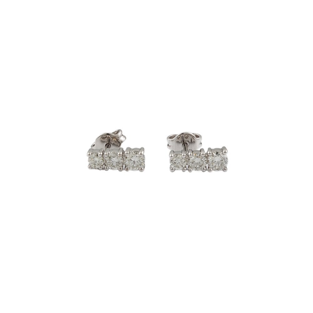 White Gold 1.08ct Round Brilliant Cut Diamond Three Stone Drop Earrings