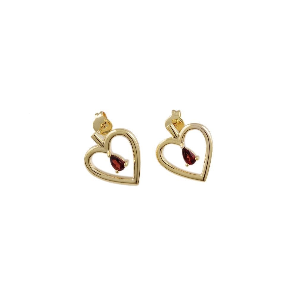 Yellow Gold 0.57ct Pear Shaped Garnet Heart Shaped Stud Earrings