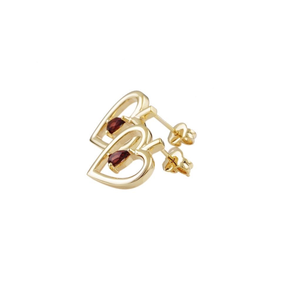 Yellow Gold 0.57ct Pear Shaped Garnet Heart Shaped Stud Earrings