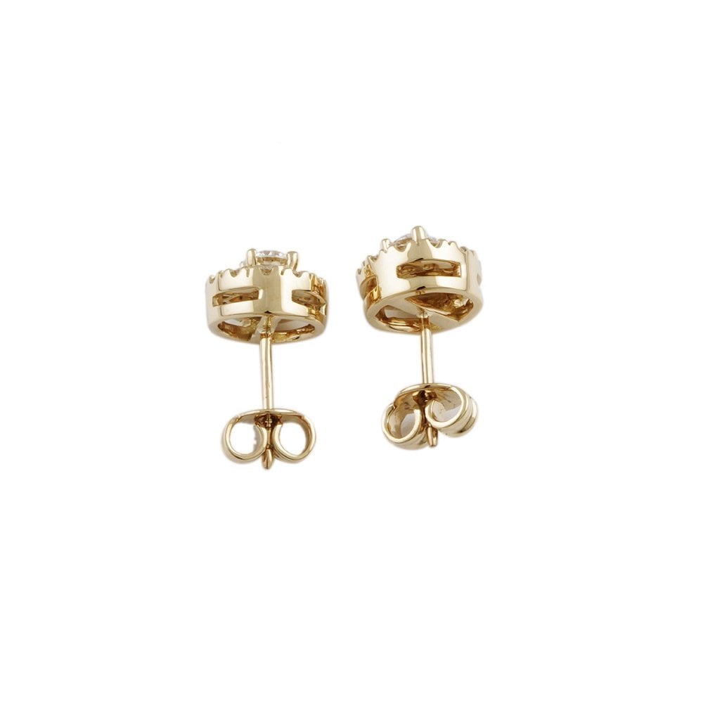 Yellow Gold 0.83ct Round Brilliant Cut Diamond Cluster Earrings