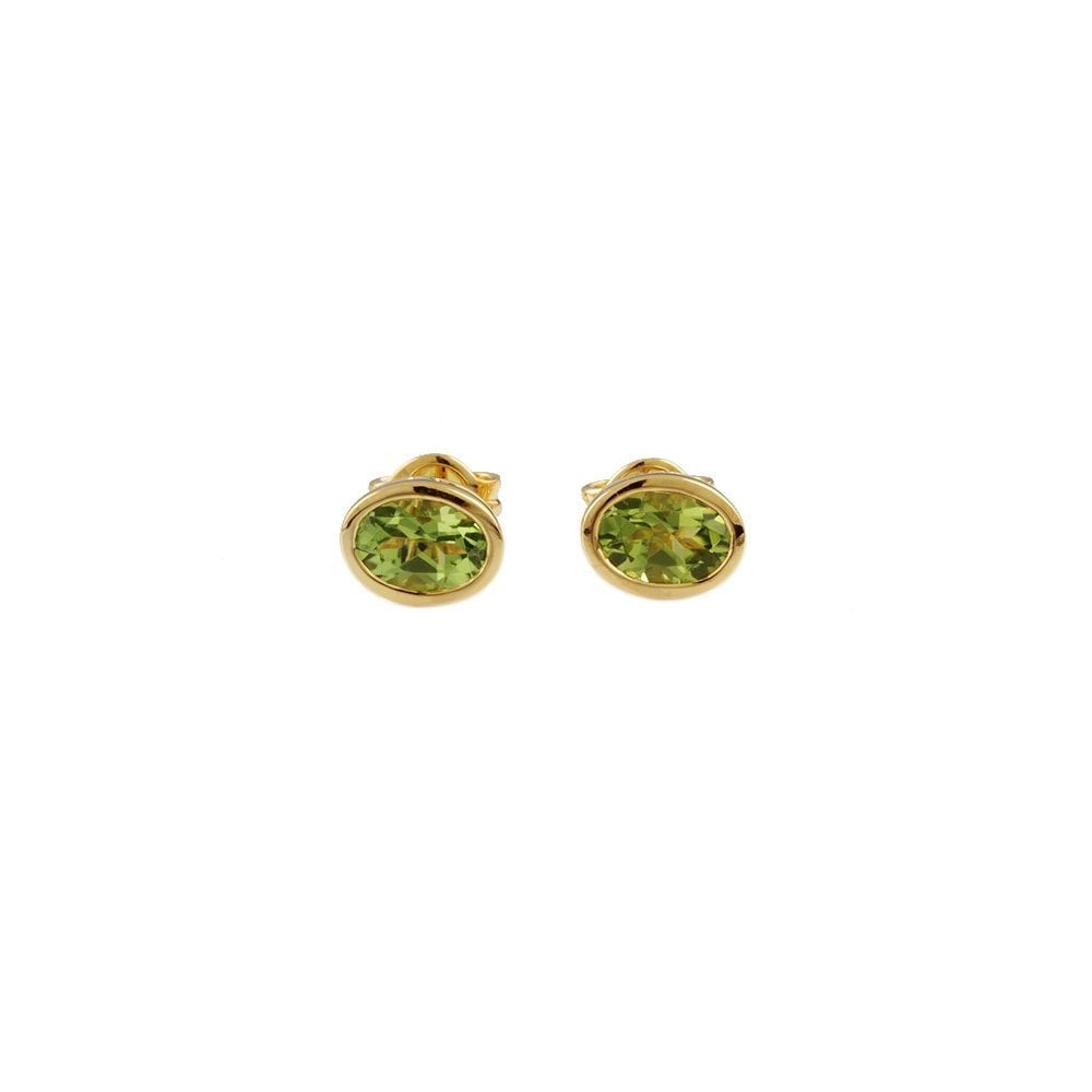 Yellow Gold 1.67ct Oval Peridot Single Stone Stud Earrings