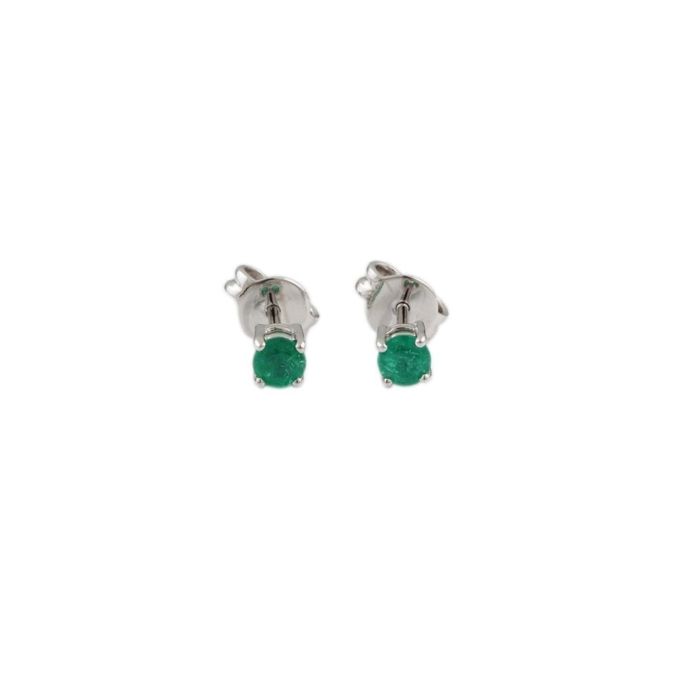White Gold Round Emerald Single Stone Stud Earrings 0.50ct