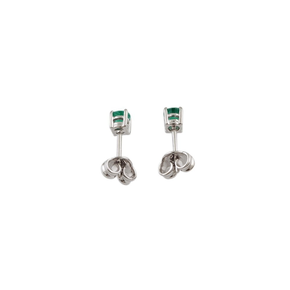 White Gold Round Emerald Single Stone Stud Earrings 0.50ct