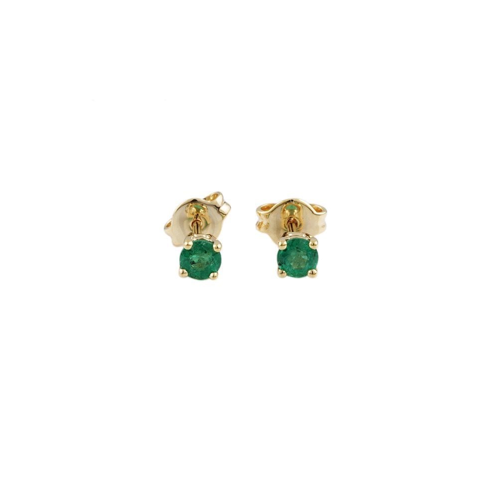 Yellow Gold Round Brilliant Cut Emerald Single Stone Stud Earrings 0.60ct