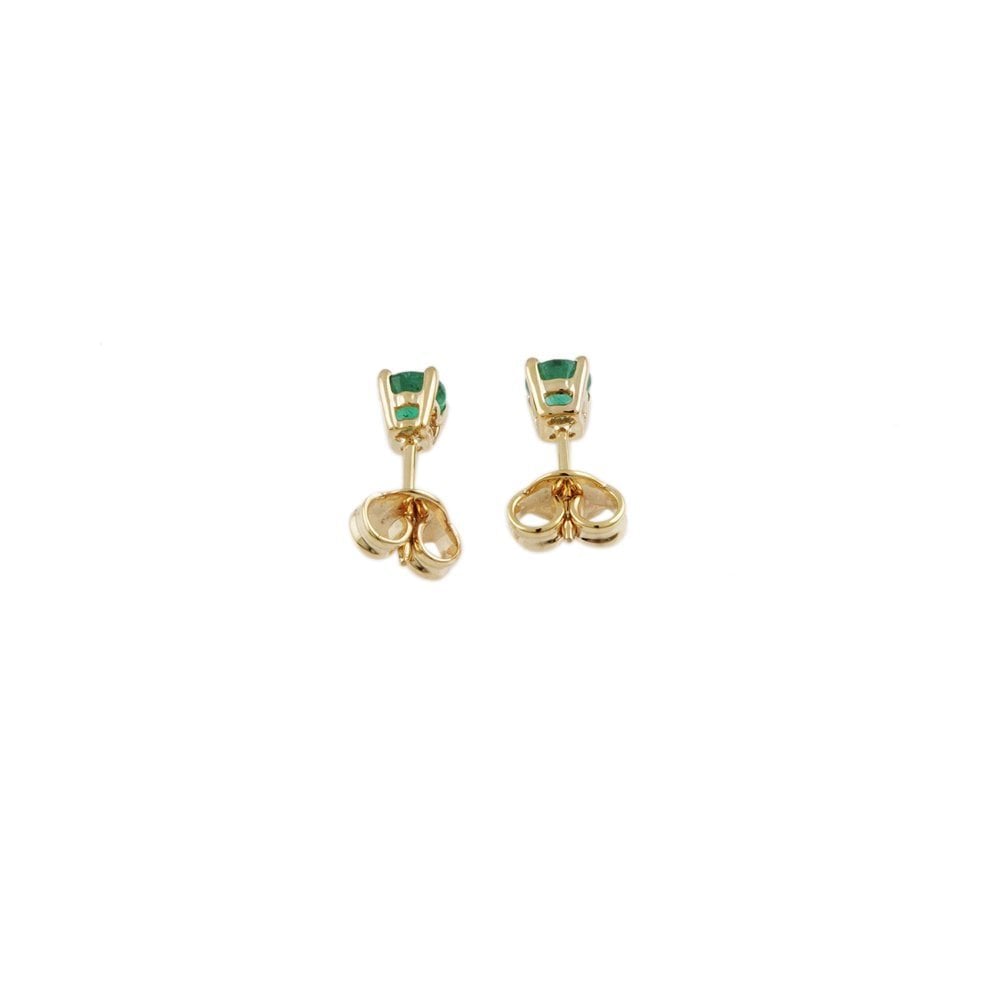 Yellow Gold Round Brilliant Cut Emerald Single Stone Stud Earrings 0.60ct