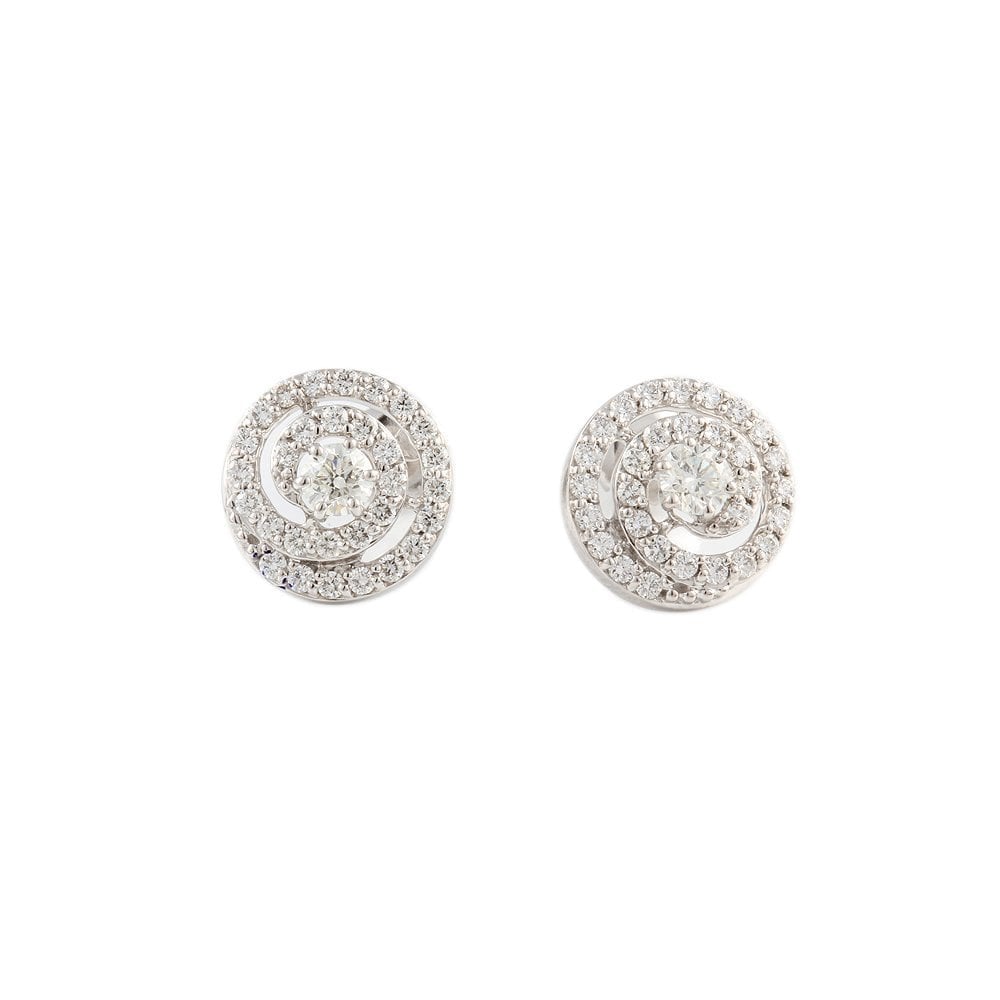 White Gold 1.03ct Round Brilliant Cut Diamond Cluster Earrings