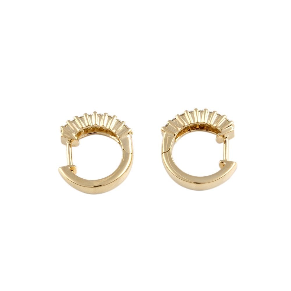 Yellow Gold 0.40ct Round Brillaint Cut Diamond Two Row Hoop Earrings