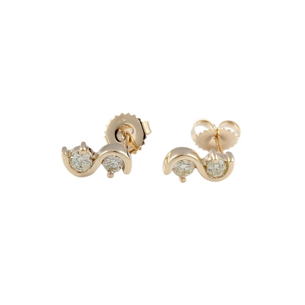 Yellow Gold 0.50ct Round Brilliant Cut Diamond Two Stone Swirl Stud Earrings