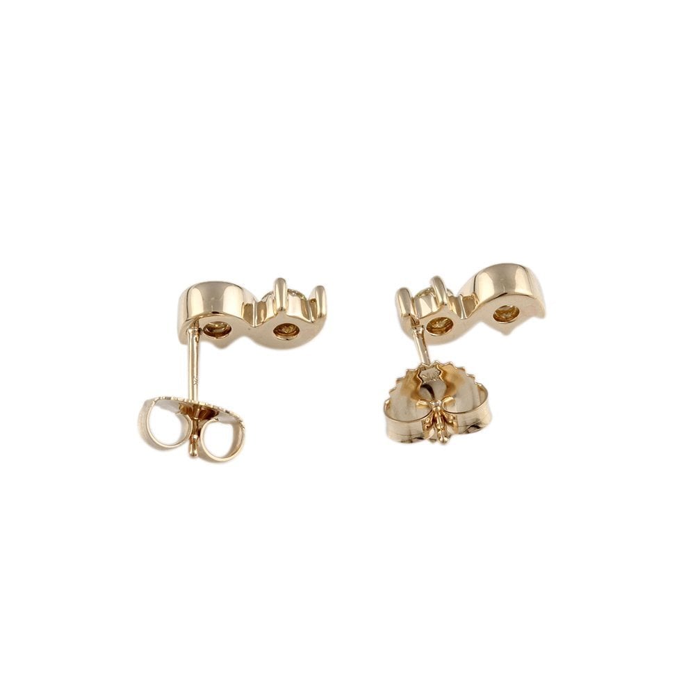 Yellow Gold 0.50ct Round Brilliant Cut Diamond Two Stone Swirl Stud Earrings