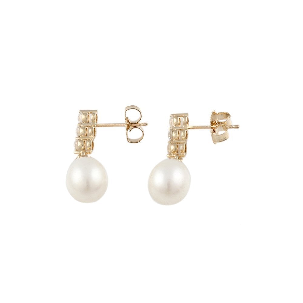 Yellow Gold 0.52ct Round Brilliant Cut Diamond and 10.06ct Bomb Shaped Pearl Drop Earrings