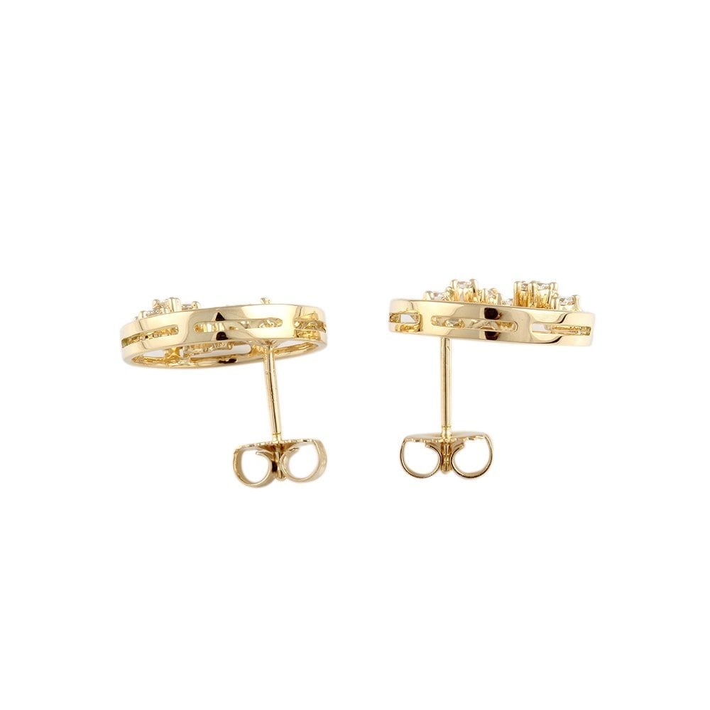 Yellow Gold 0.32ct Round Brilliant Cut Diamond Open Circle Flower Style Dress Earrings