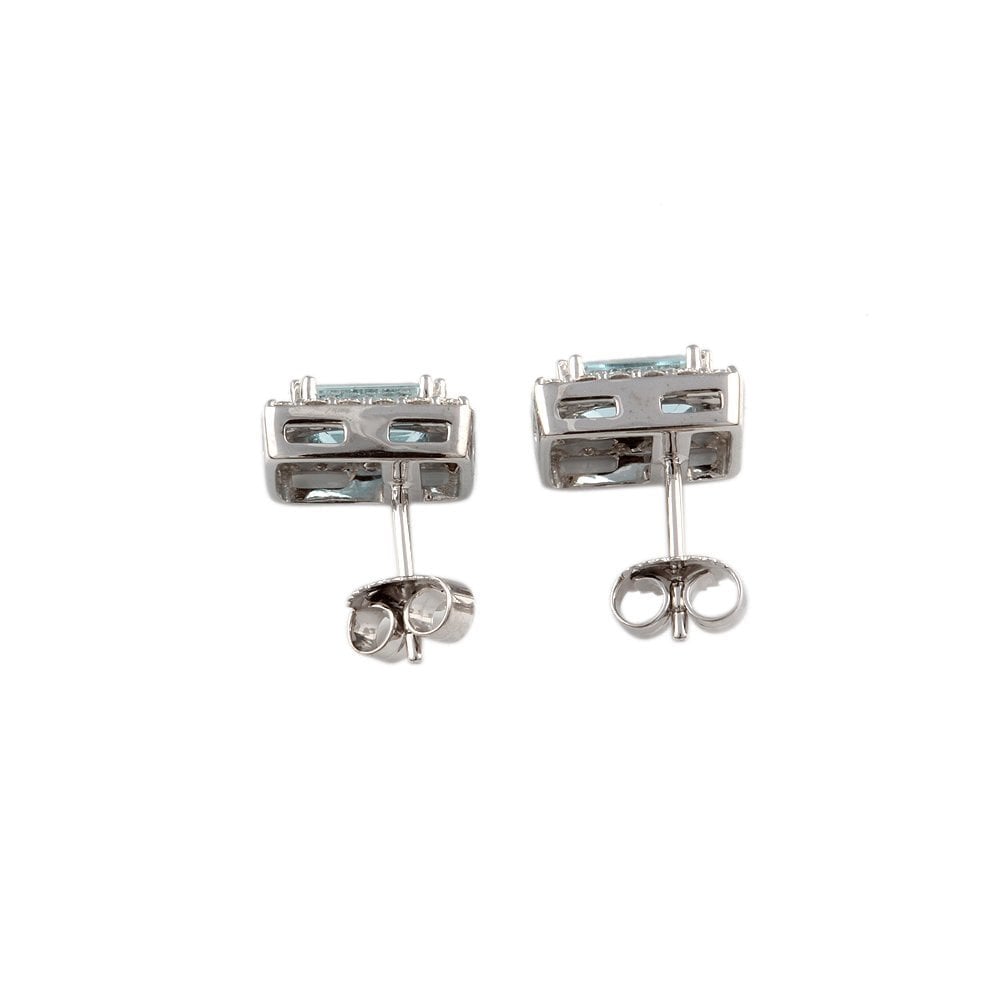 White Gold 0.52ct Round Brilliant Cut Diamond and 1.73ct Emerald Shaped Aquamarine Cluster Earrings