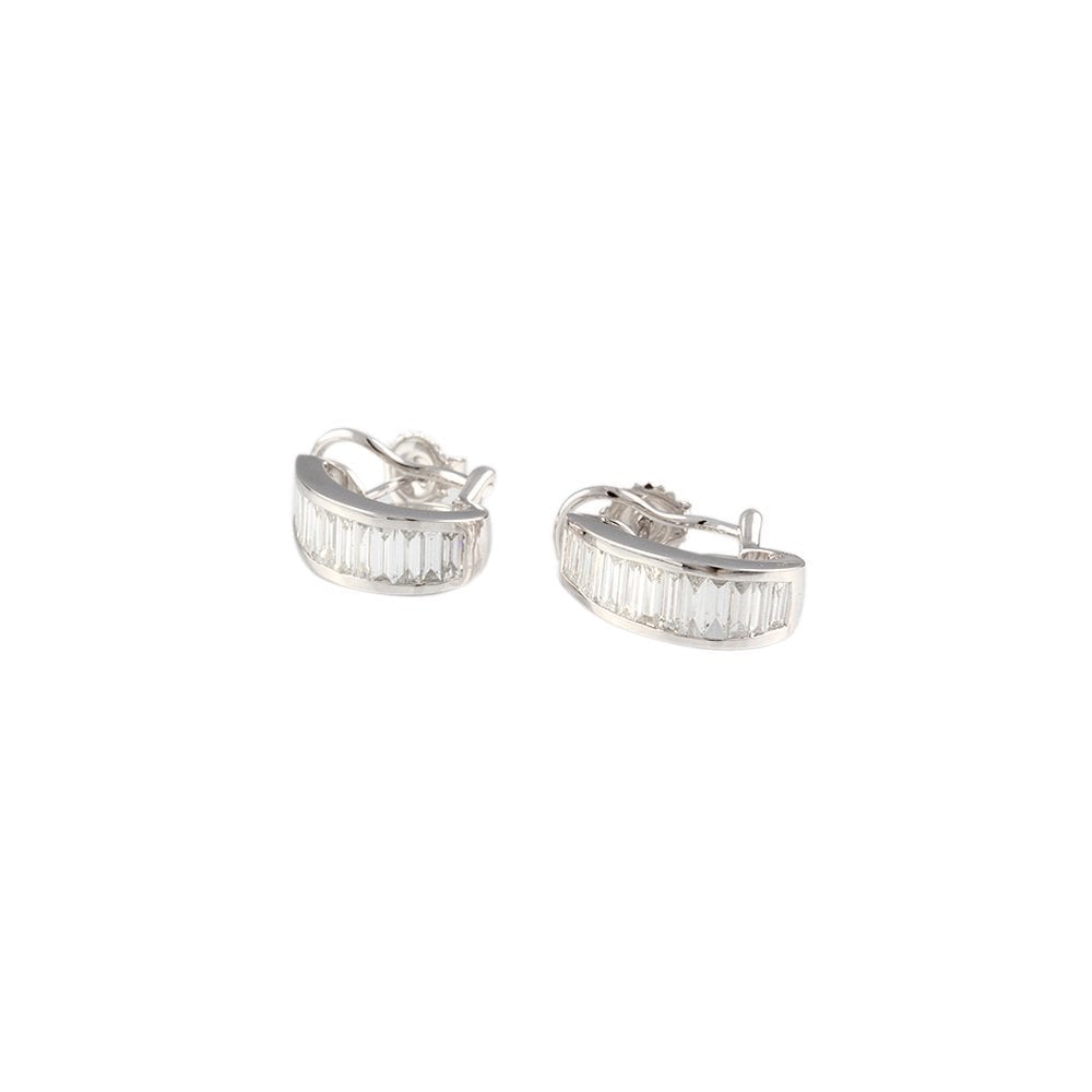 White Gold 2.26ct Baguette Cut Diamond Half Hoop Earrings