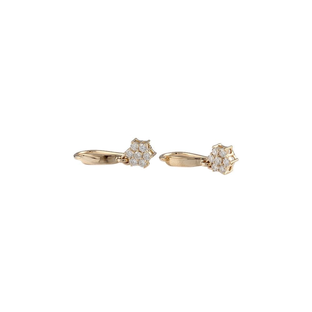 Yellow Gold 0.47ct Round Brilliant Cut Diamond Cluster Style Drop Earrings