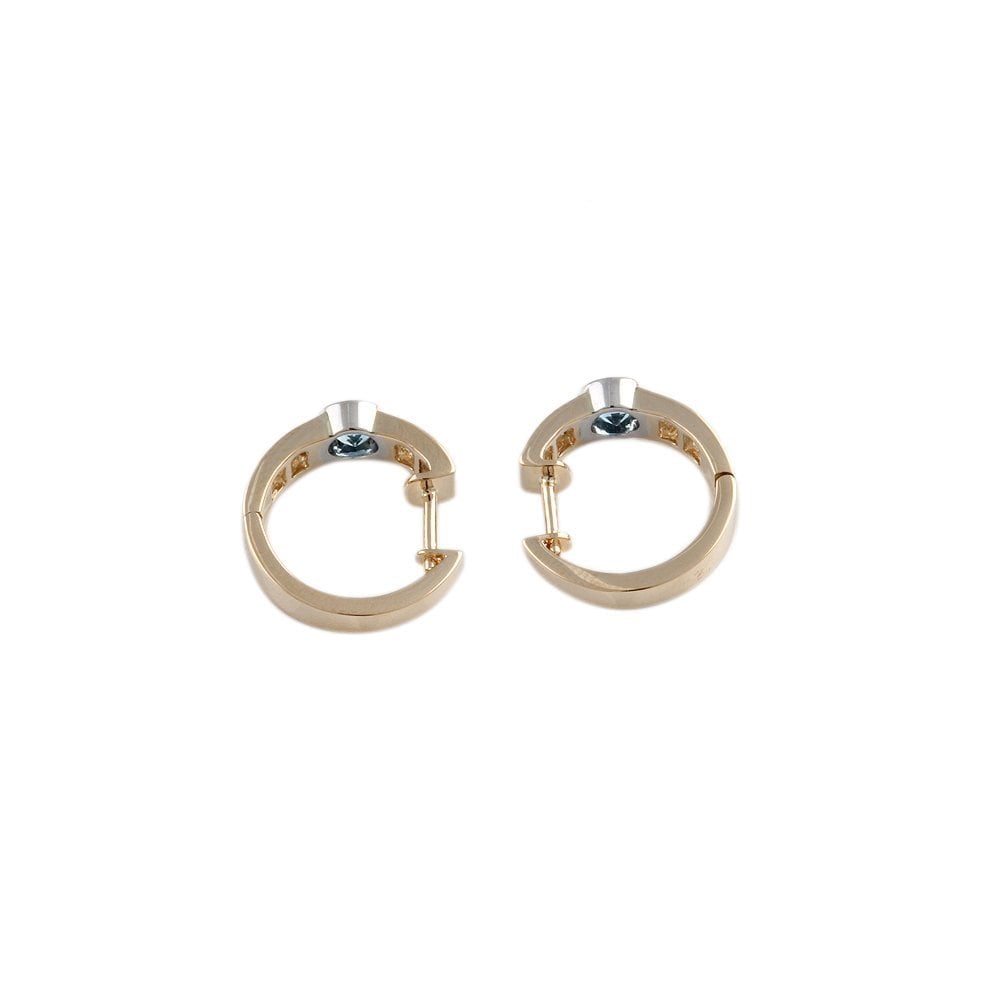 Yellow Gold 0.46ct Baguette Diamond and 0.51ct Round Brilliant Cut Aquamarine Hoop Earrings
