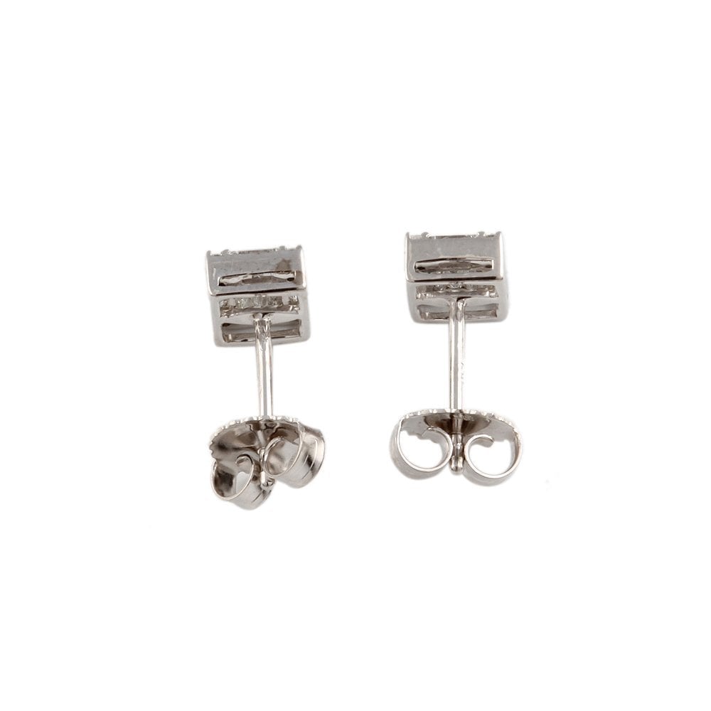 White Gold 0.51ct Baguette and Round Brilliant Cut Diamond Cluster Earrings