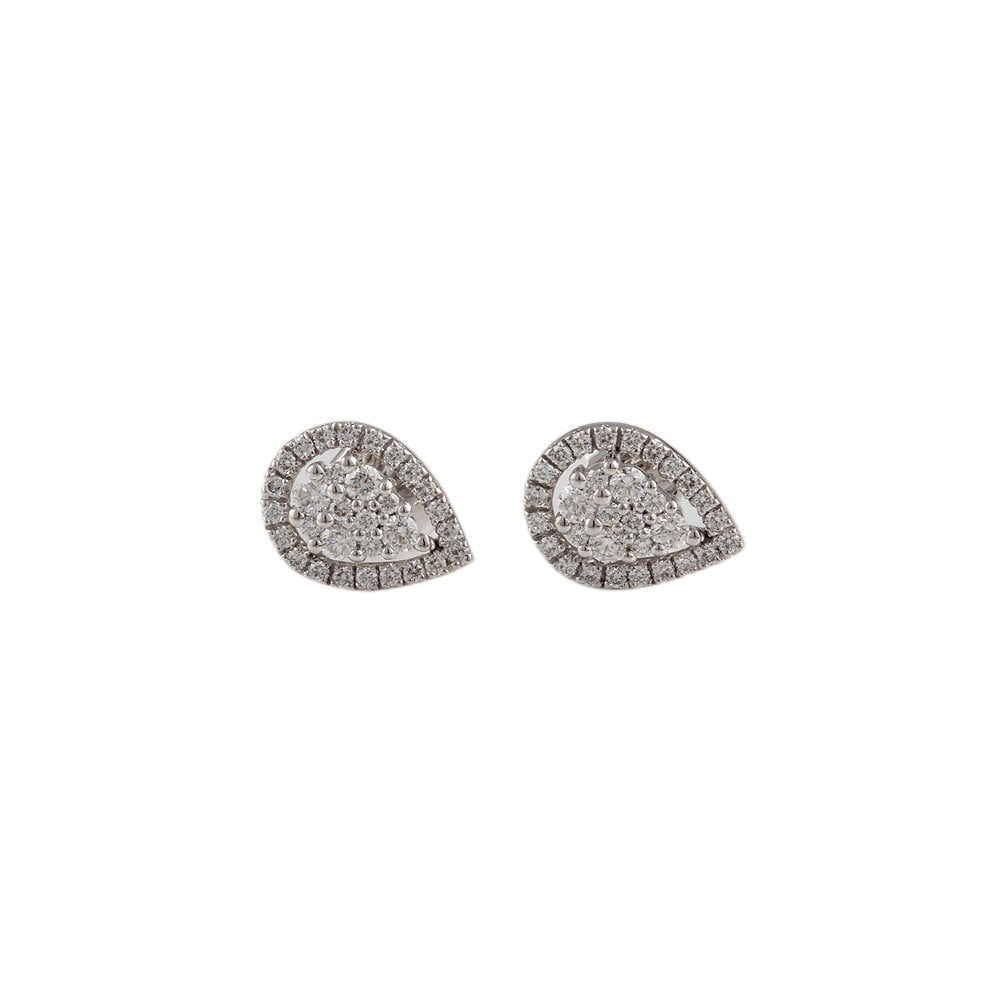 White Gold 0.84ct Pear and Round Brilliant Cut Diamond Cluster Earrings