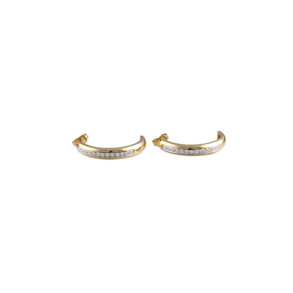 Yellow Gold 0.53ct Round Brilliant Cut Diamond Half Hoop Earrings