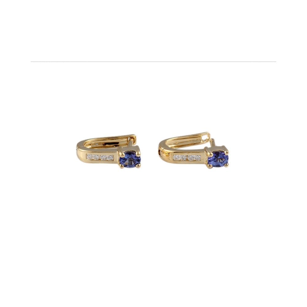 Yellow gold  0.08ct Round Brilliant Cut Diamond and 0.45ct Oval Tanzanite Earrings