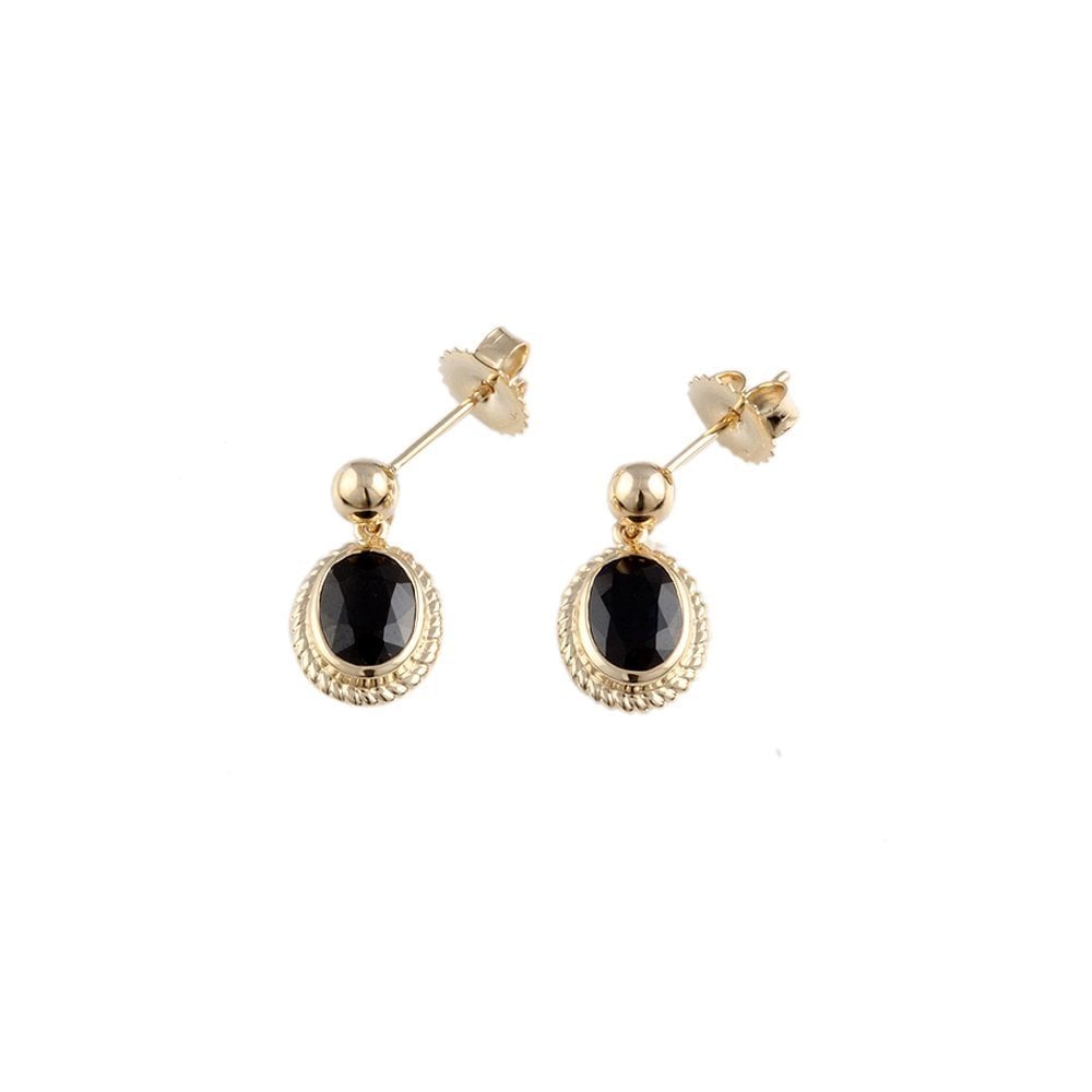 Yellow gold 2.78ct Oval Blue Sapphire Drop Earrings