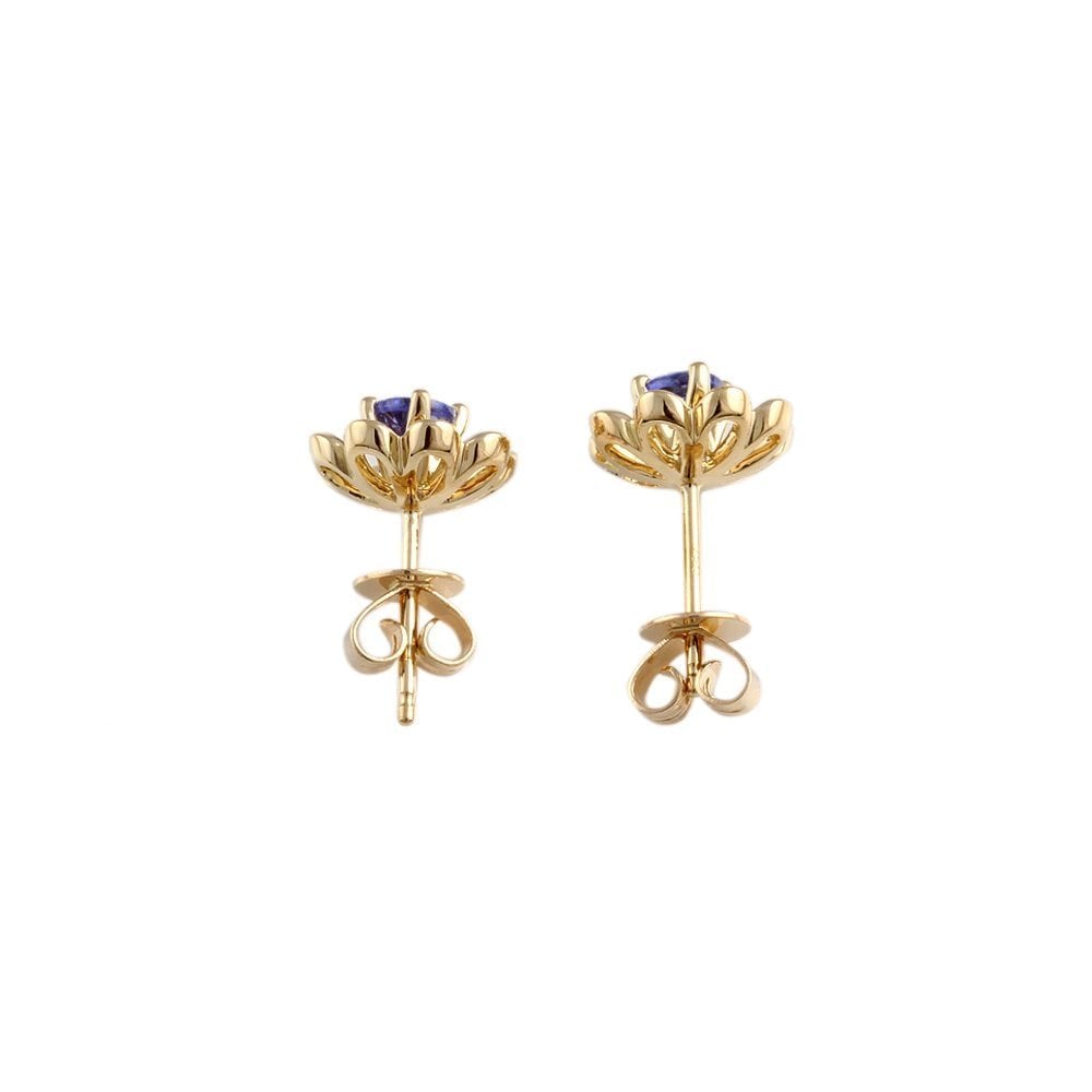 Yellow gold 0.61ct Round Brilliant Cut Tanzanite Flower Shaped Stud Earrings