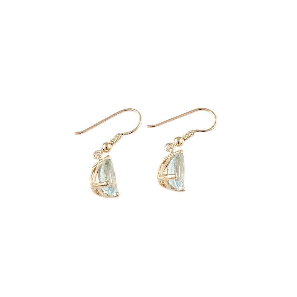 Yellow gold 7.57ct Pear Cut Aquamarine Drop Earrings