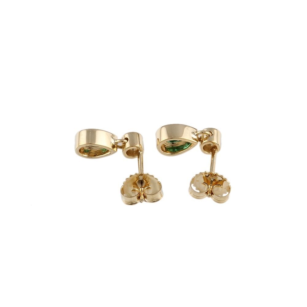 Yellow gold 0.06ct Round Brilliant Cut Diamond and 0.33ct Pear Emerald Stud Earrings