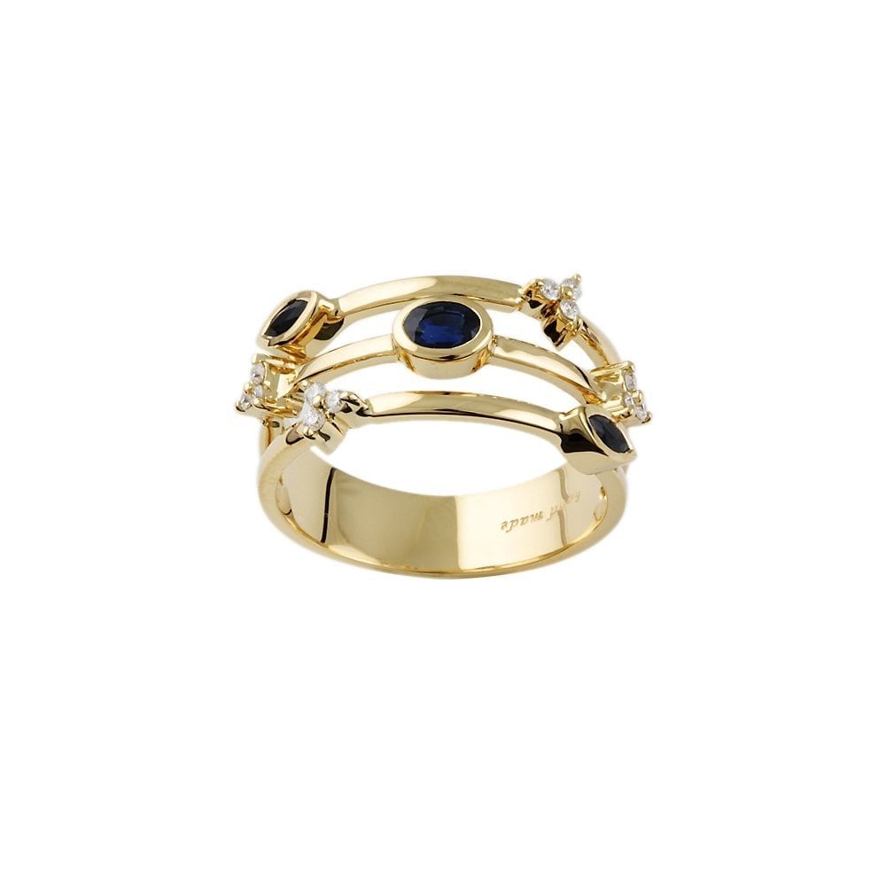 Yellow Gold 0.38ct Blue Sapphire and 0.13ct Round Cut Diamond  Bubble Ring