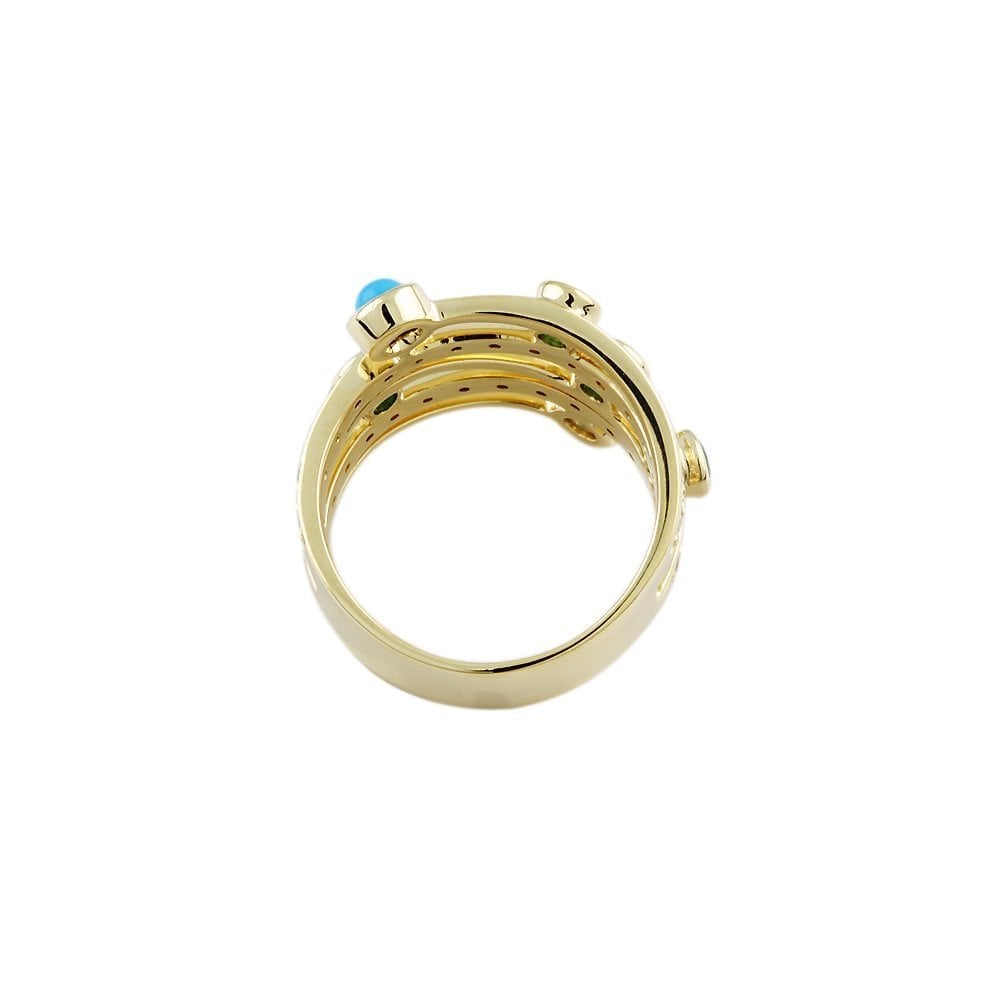 Yellow Gold 0.39ct Round Diamond and 0.58ct Multi Coloured Stone set Bubble Ring