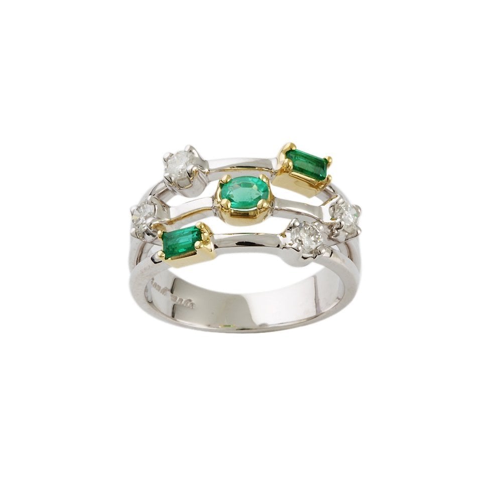Yellow and White Gold 0.60ct Round Brilliant Cut Diamond and 0.48ct Emerald Set Bubble Ring