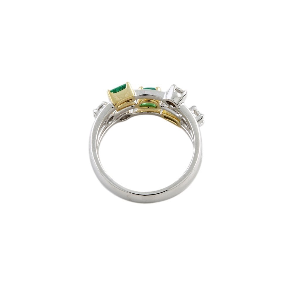 Yellow and White Gold 0.60ct Round Brilliant Cut Diamond and 0.48ct Emerald Set Bubble Ring