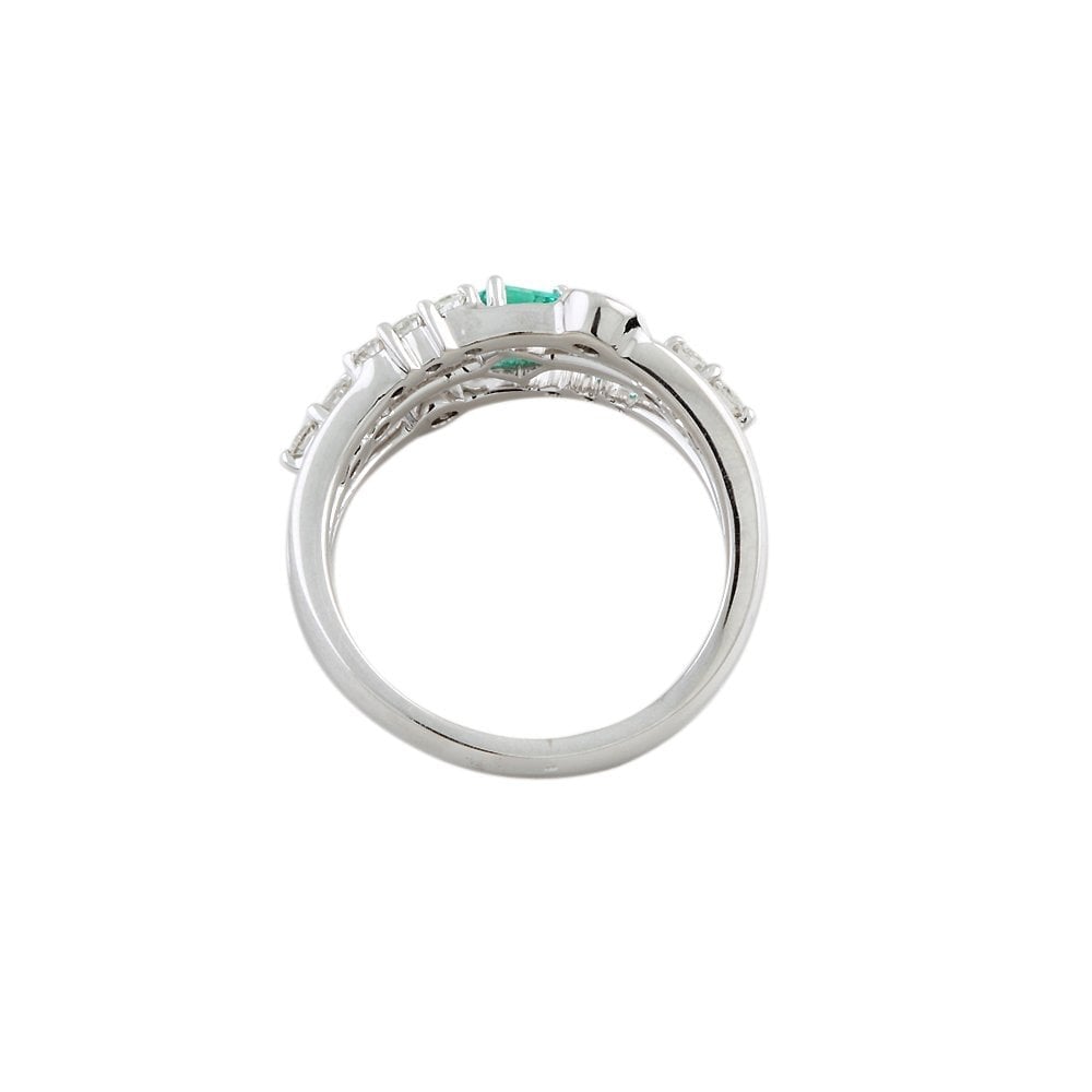 White Gold 0.30ct Square Emerald and 0.47ct Round Brilliant Cut Diamond Bubble Ring