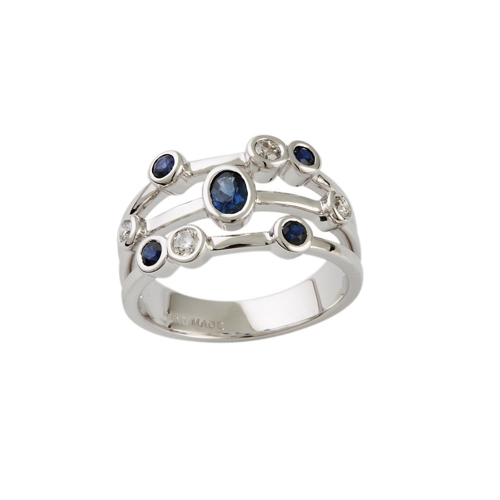 White Gold 0.20ct Round Brilliant Cut Diamond and 0.51ct Blue Sapphire Set Bubble Ring